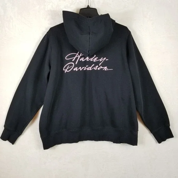 Harley-Davidson Womens Black Lace Up Hoodie Script Back Logo Sweatshirt 2X - Picture 2 of 7